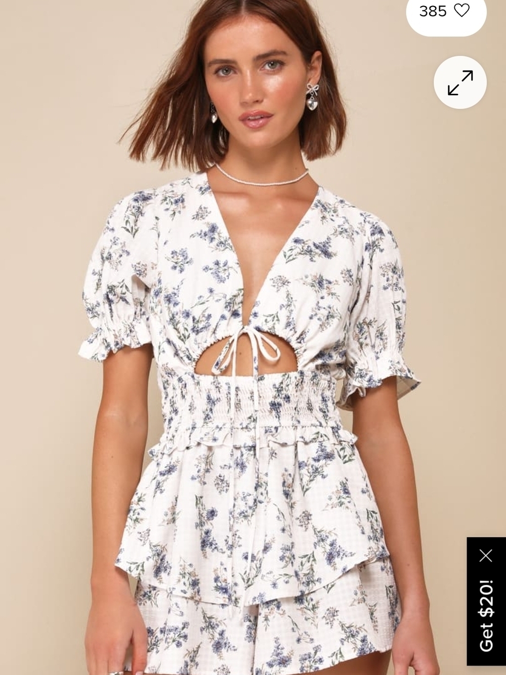 Lulu's White Mini Dress with Blue Floral Accents